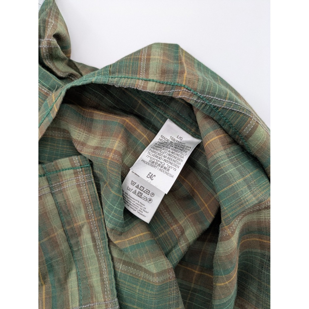 EXOFFICIO Mens Large Green Brown Plaid Long Sleeve Button Up Outdoor Travel - Picture 8 of 9